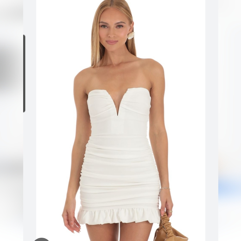 Lucy in the Sky Vneck Plunge Ruched Bodycon Sleeveless Badie Dress White XS